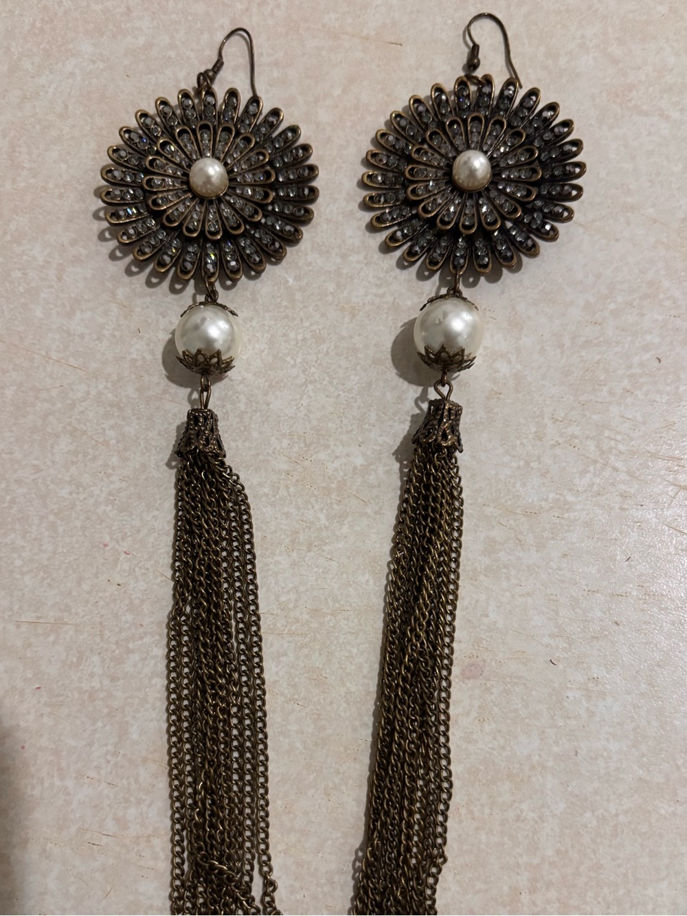 ASOS Bronze Tassel Earrings with Pearl Accent
